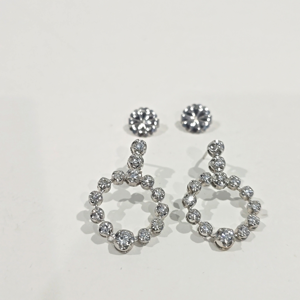 Price Drop! ✔️14K WG Circle Design Natural Diamond Drop Earrings ~ 2.12 ct Total